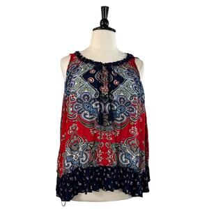 Bila Swing Top Bohemian Asymmetrical Red Hem Tie Neck Women’s Size XXL Plus